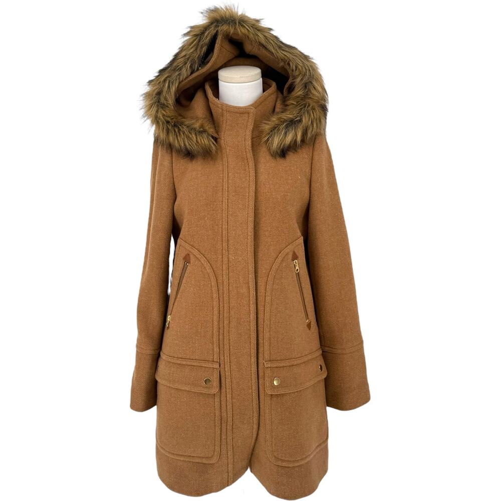 J.Crew New chateau Parka in Italian stadium-cloth Camel Fur Trim Hood Women's 8